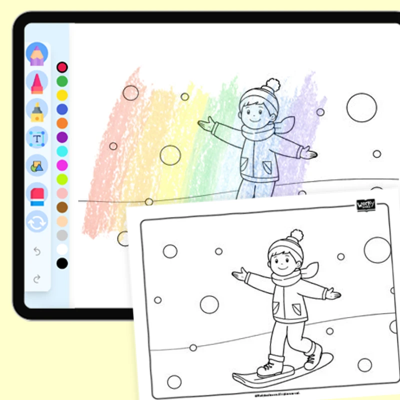 Snowshoeing Through the Forest — coloring-pages coloring page for Grade 1, Grade 2, Grade 3, Grade 4, Grade 5, page 1 of 1