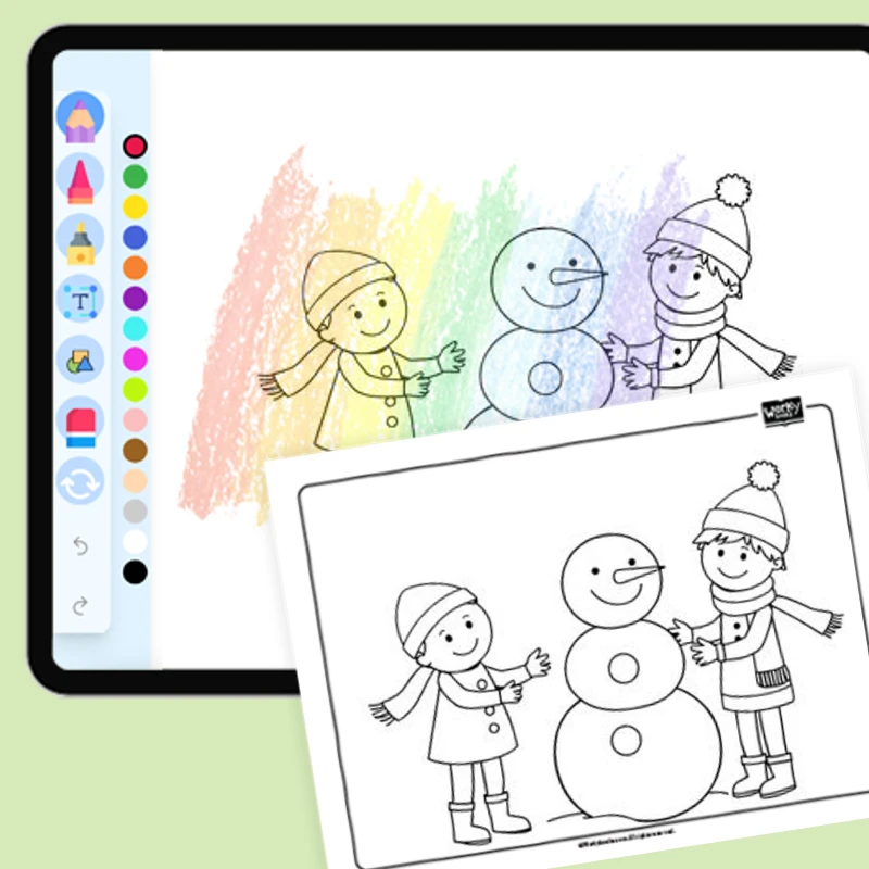 Building a Snowman — coloring-pages coloring page for Grade 1, Grade 2, Grade 3, Grade 4, Grade 5, page 1 of 1
