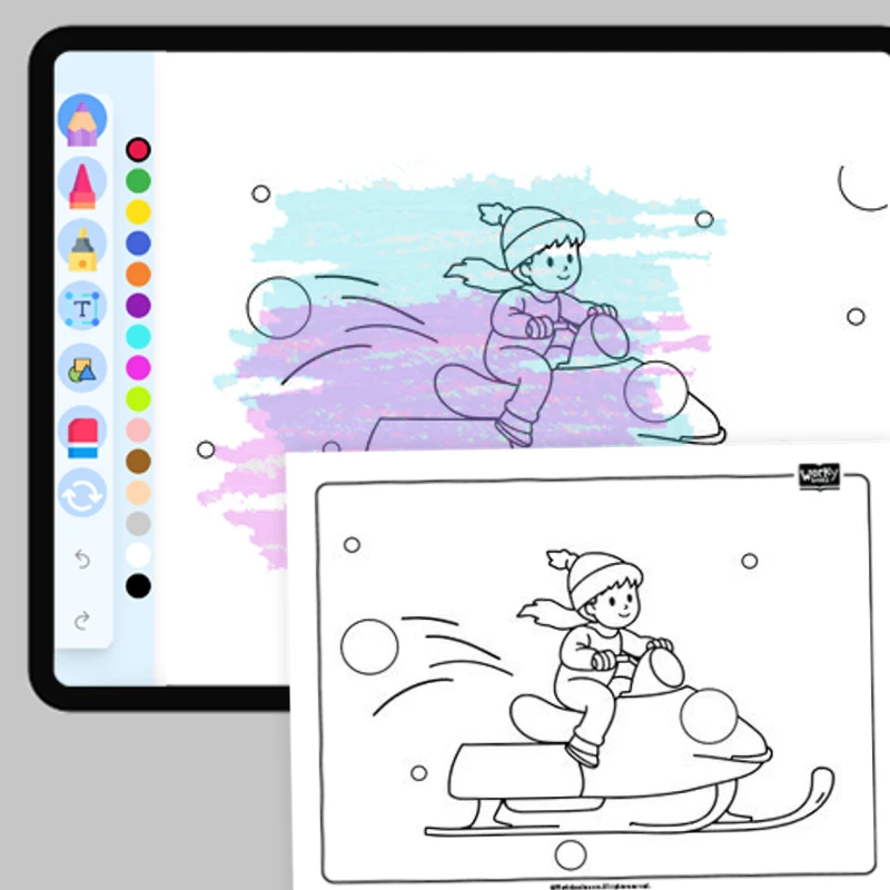 Riding a Snowmobile — coloring-pages coloring page for Grade 1, Grade 2, Grade 3, Grade 4, Grade 5, page 1 of 1
