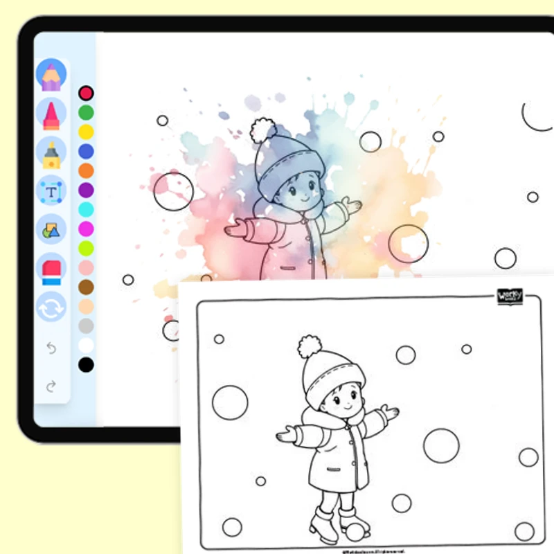 Ice Skating on a Frozen Pond — coloring-pages coloring page for Grade 1, Grade 2, Grade 3, Grade 4, Grade 5, page 1 of 1