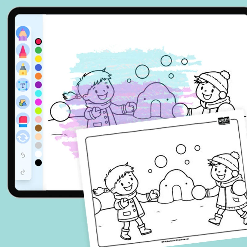 Having a Snowball Fight — coloring-pages coloring page for Grade 1, Grade 2, Grade 3, Grade 4, Grade 5, page 1 of 1