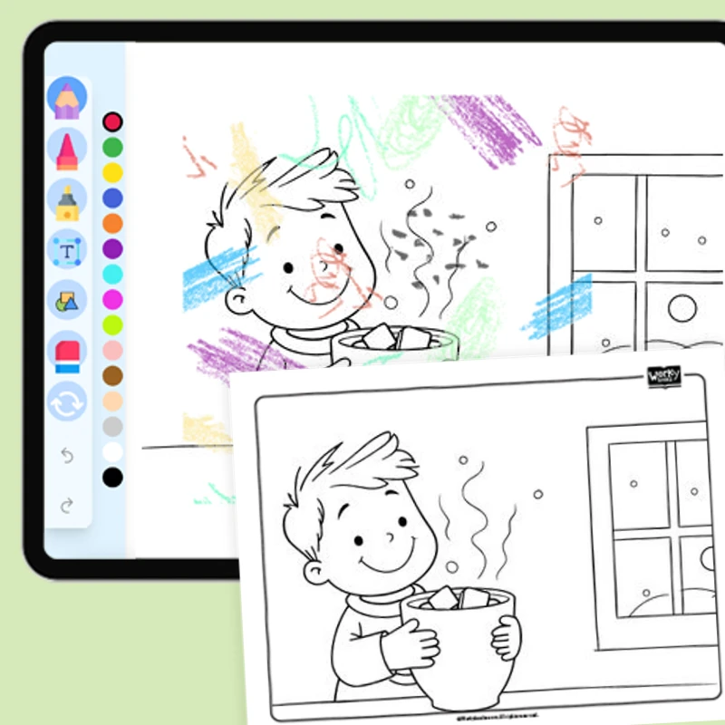 Drinking Hot Chocolate — coloring-pages coloring page for Grade 1, Grade 2, Grade 3, Grade 4, Grade 5, page 1 of 1