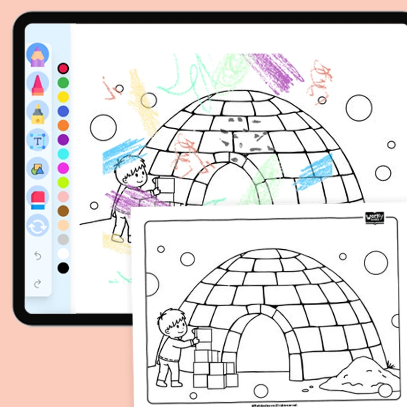 Building an Igloo — coloring-pages coloring page for Grade 1, Grade 2, Grade 3, Grade 4, Grade 5, page 1 of 1