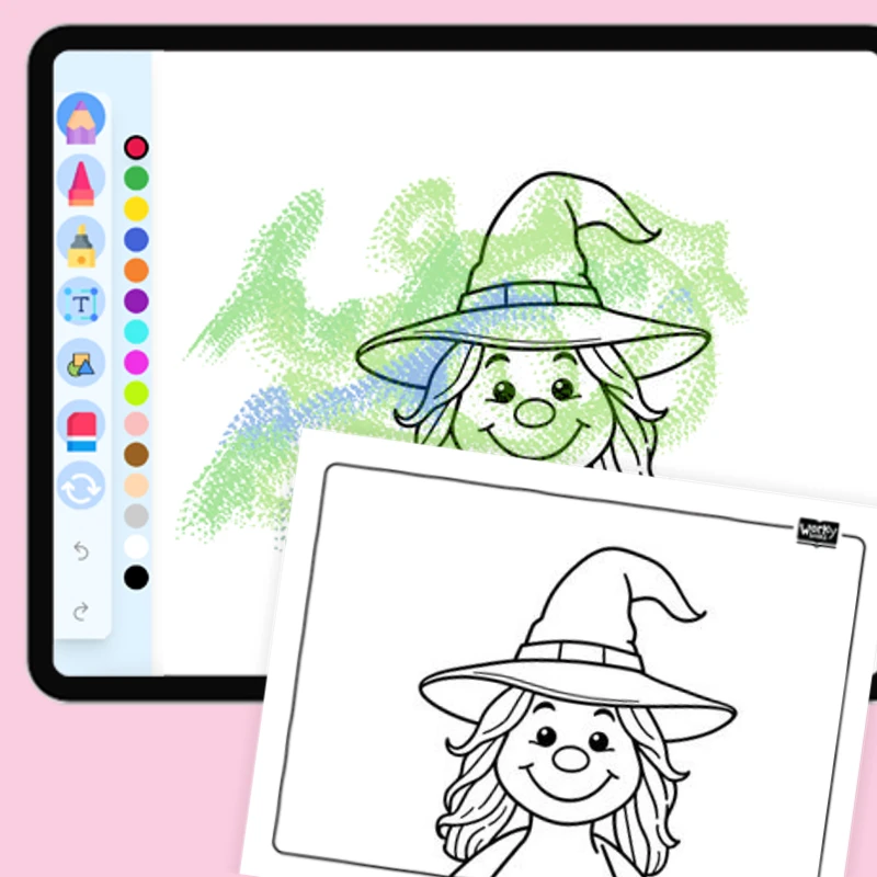 Witch with a Big Smile — coloring-pages coloring page for Grade 1, Grade 2, Grade 3, Grade 4, Grade 5, page 1 of 1