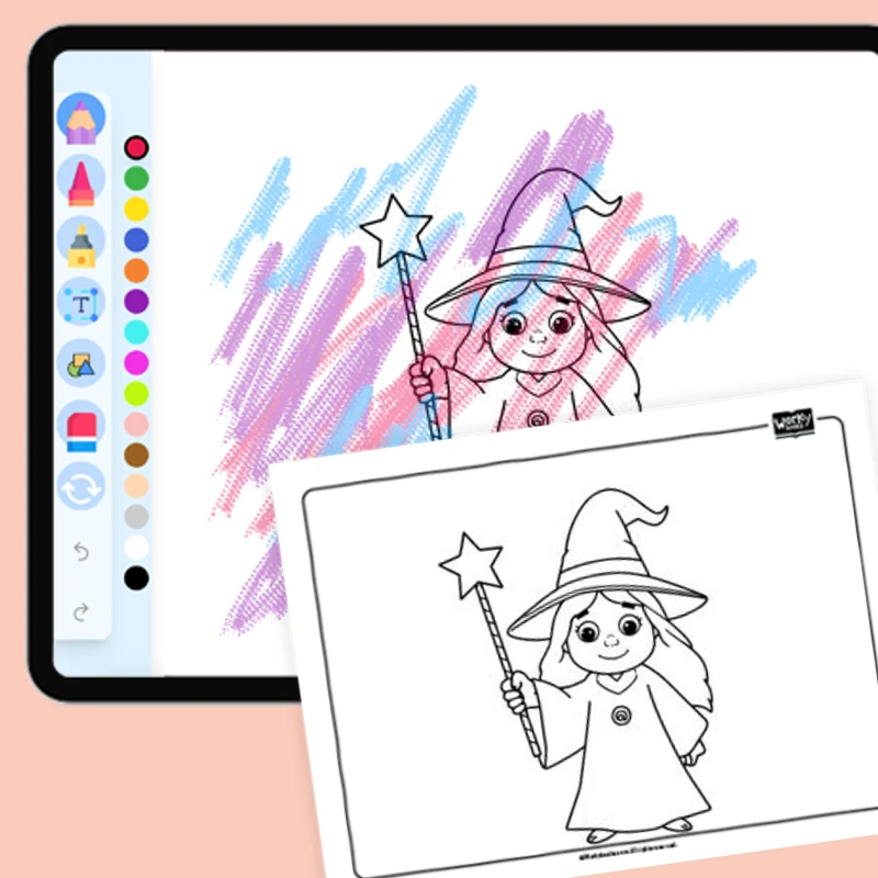 Witch Holding a Magic Wand — coloring-pages coloring page for Grade 1, Grade 2, Grade 3, Grade 4, Grade 5, page 1 of 1