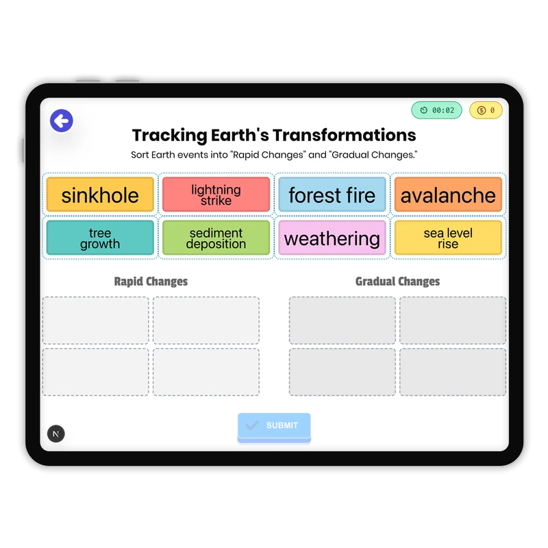 Tracking Earth's Transformations — science game for Grade 1, Grade 2, Grade 3, Grade 4, Grade 5, page 1 of 1