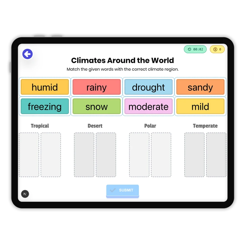Climates Around the World — science game for Grade 3, Grade 4, Grade 5, page 1 of 1