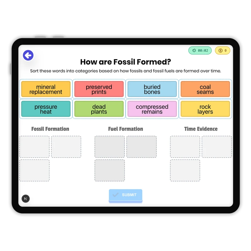 How are Fossil Formed? — science game for Grade 3, Grade 4, Grade 5, page 1 of 1