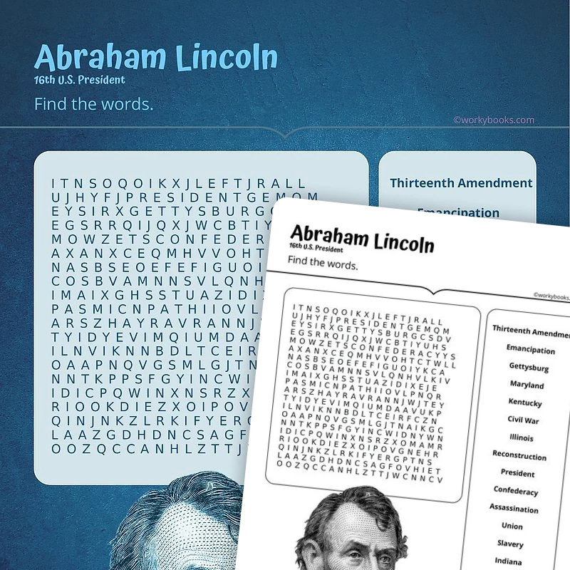 Abraham Lincoln — ela worksheet for Grade 4, Grade 5, page 1 of 3