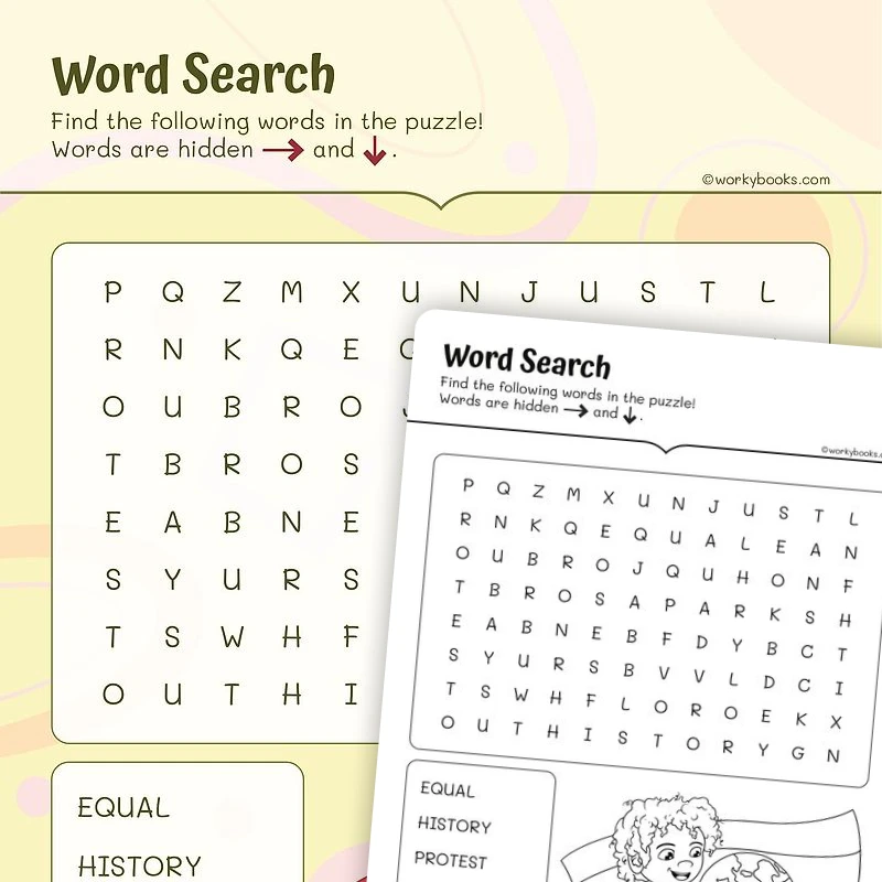 Easy Black History Month Word Search — ela worksheet for Grade 3, Grade 4, Grade 5, page 1 of 3