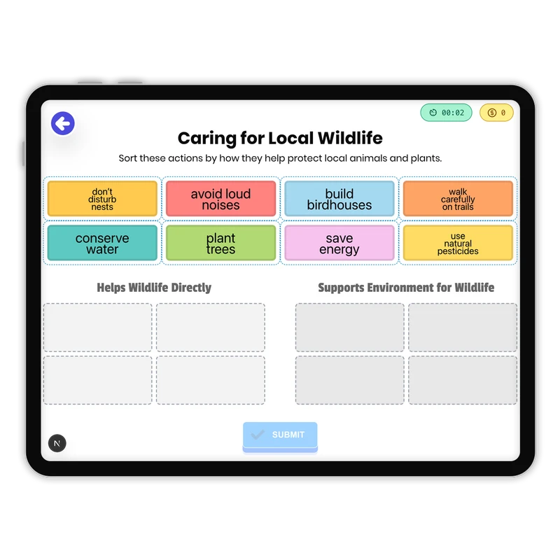 Caring for Local Wildlife — science game for Grade K, Grade 1, Grade 2, page 1 of 1