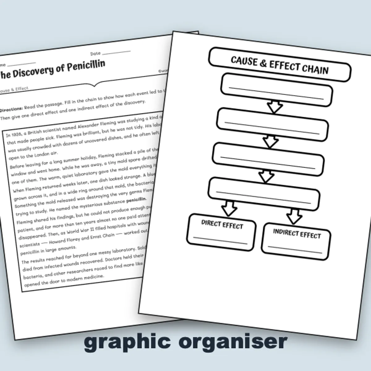 The Discovery of Penicillin — ela worksheet for Grade 5, Grade 6, Grade 7, Grade 8, page 1 of null