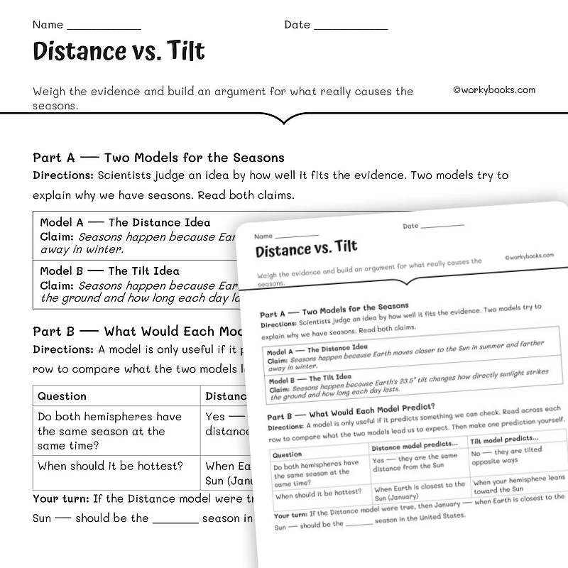 Distance vs. Tilt — science worksheet for Grade 6, Grade 7, Grade 8, page 1 of null