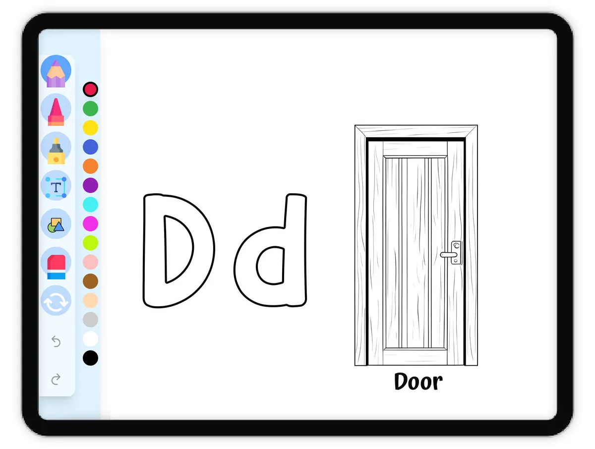 Interactive coloring page preview: D for Door - Everyday Objects - A fun educational coloring activity - Page 1