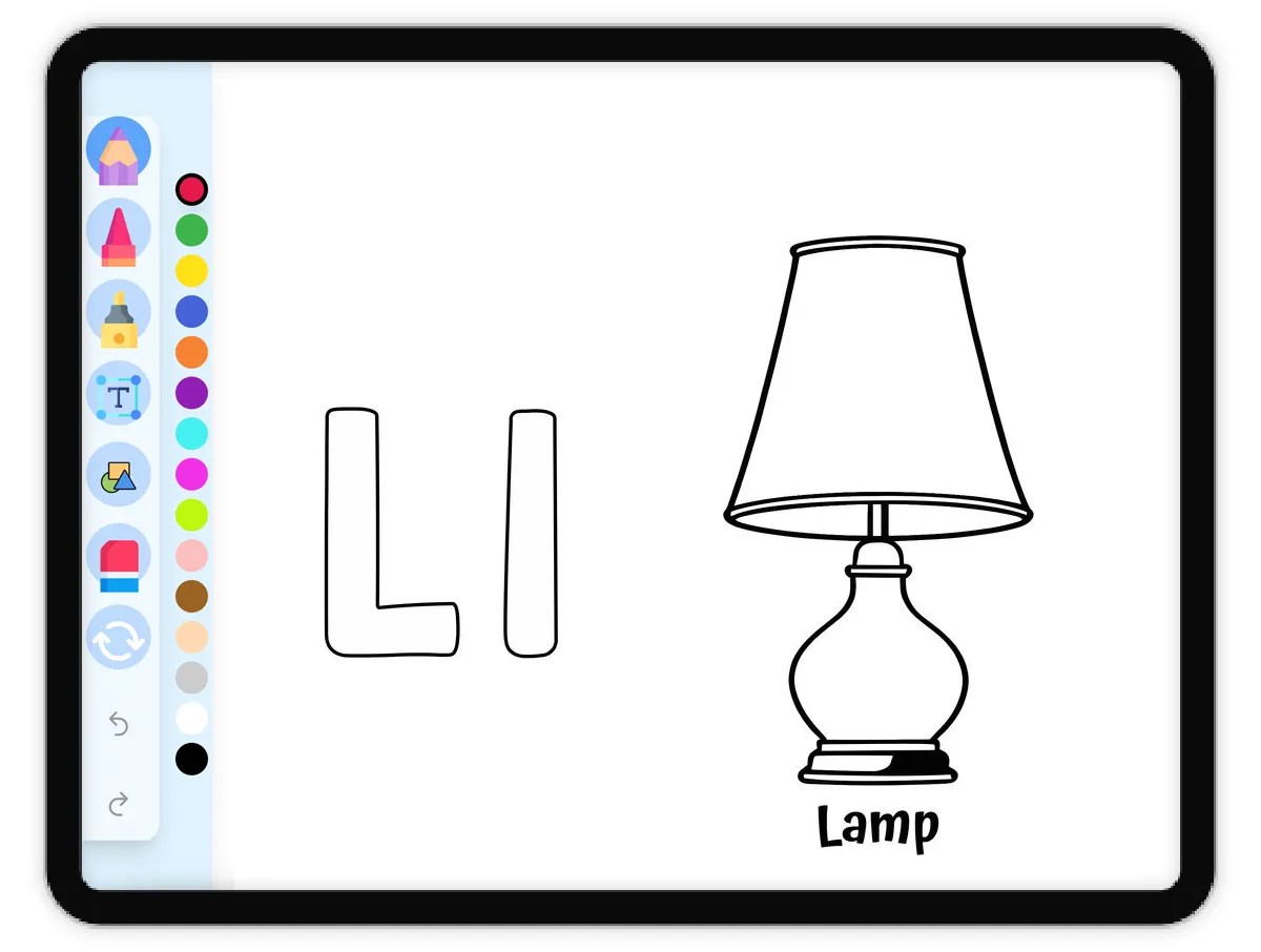 Interactive coloring page preview: L for Lamp - Everyday Objects - A fun educational coloring activity - Page 1