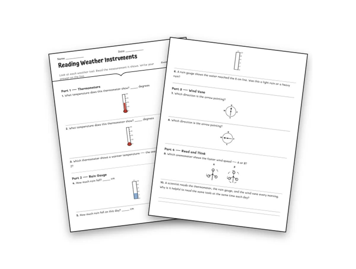 Worksheet preview: Reading Weather Instruments - Page 1 of null