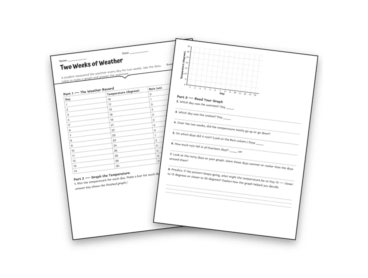 Worksheet preview: Two Weeks of Weather - Page 1 of null