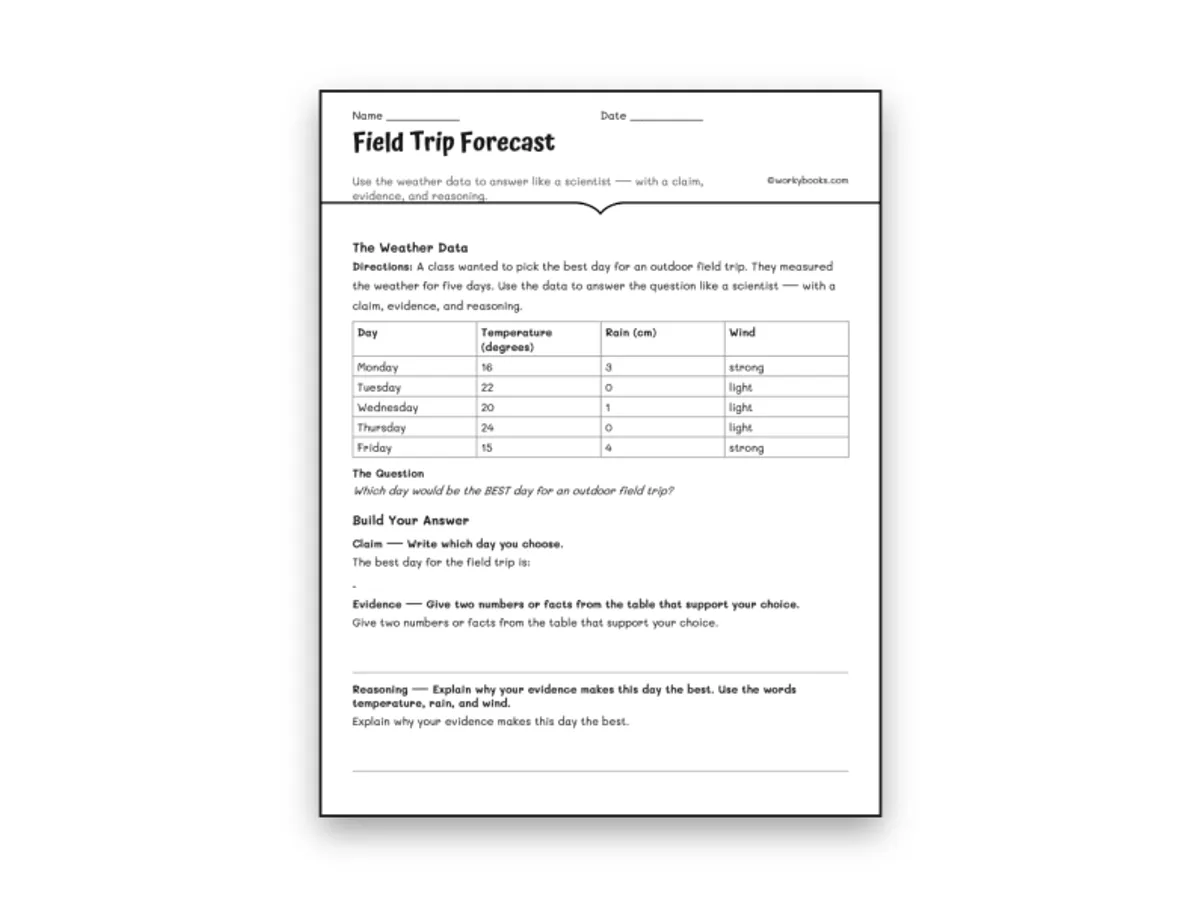 Worksheet preview: Field Trip Forecast - Page 1 of null