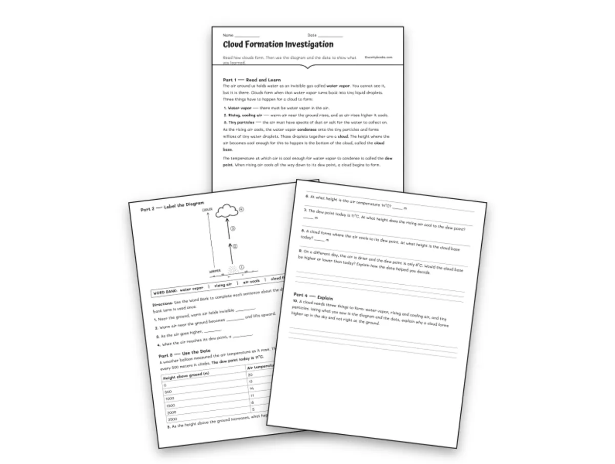 Worksheet preview: Cloud Formation Investigation - Page 1 of null