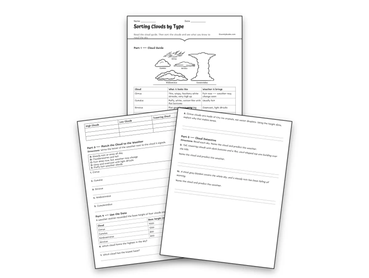Worksheet preview: Sorting Clouds by Type - Page 1 of null