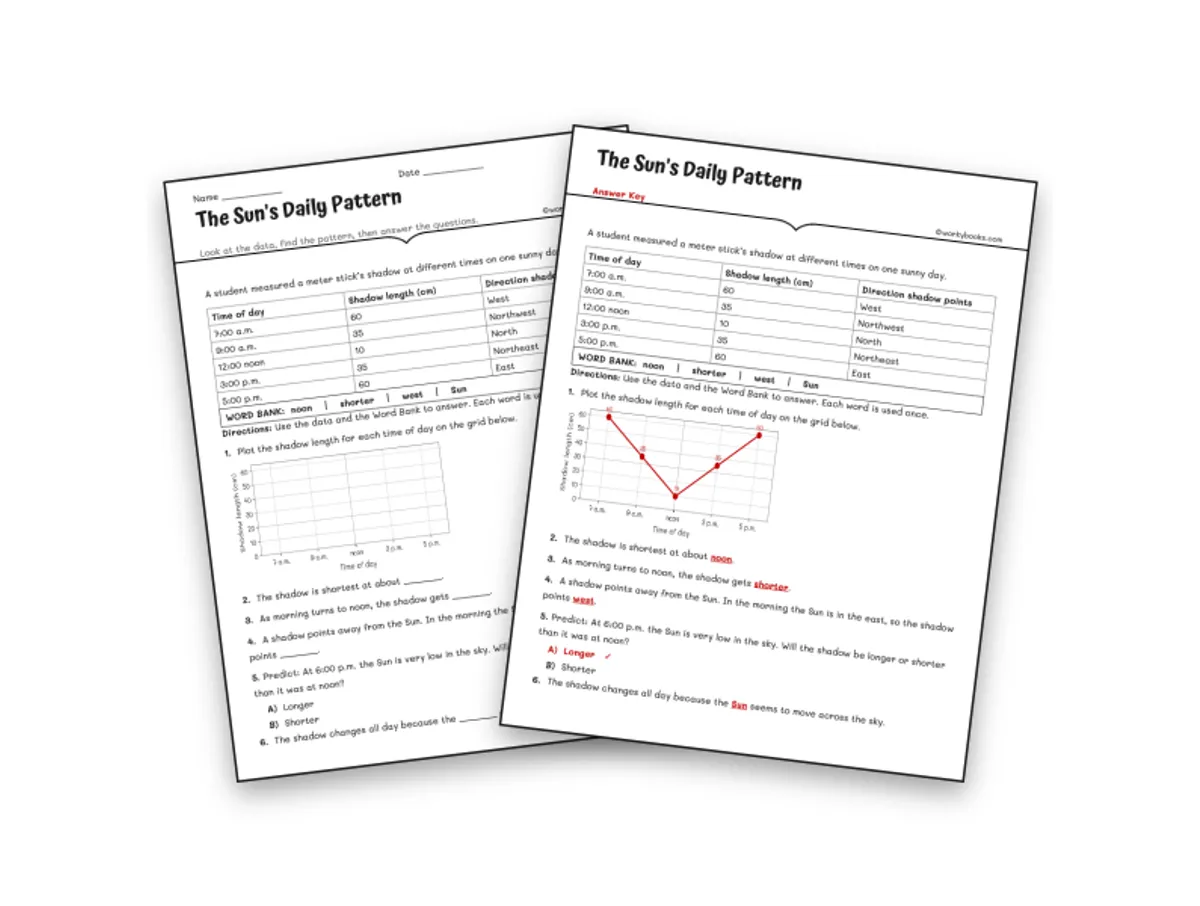 Worksheet preview: The Sun's Daily Pattern - Page 1 of null