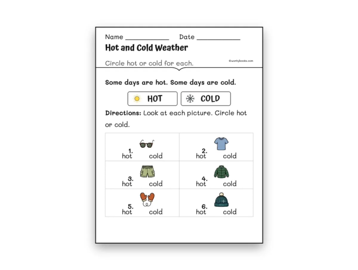Worksheet preview: Hot and Cold Weather - Page 1 of null