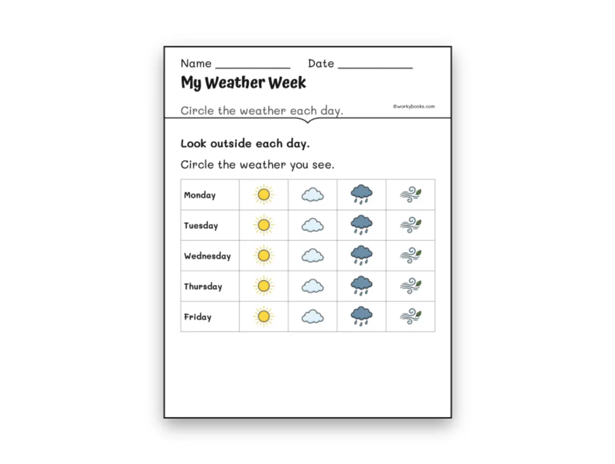 Worksheet preview: My Weather Week - Page 1 of null