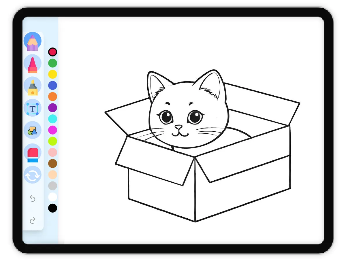 Interactive coloring page preview: Cat in a Box - A fun educational coloring activity - Page 1