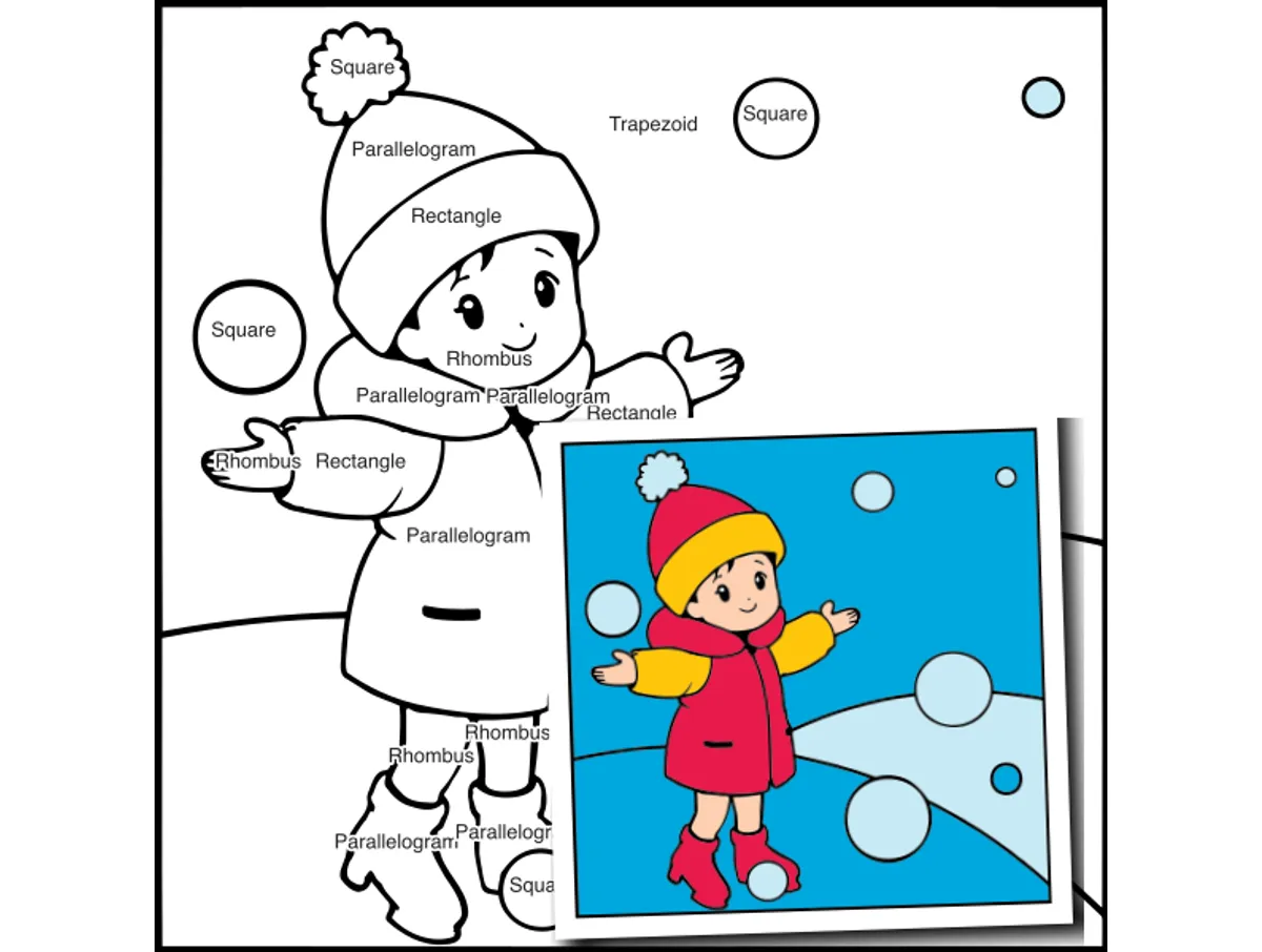 Worksheet preview: Classify Quadrilaterals Color by Number — CBN.WINTER.3-5 - Page 1 of 1
