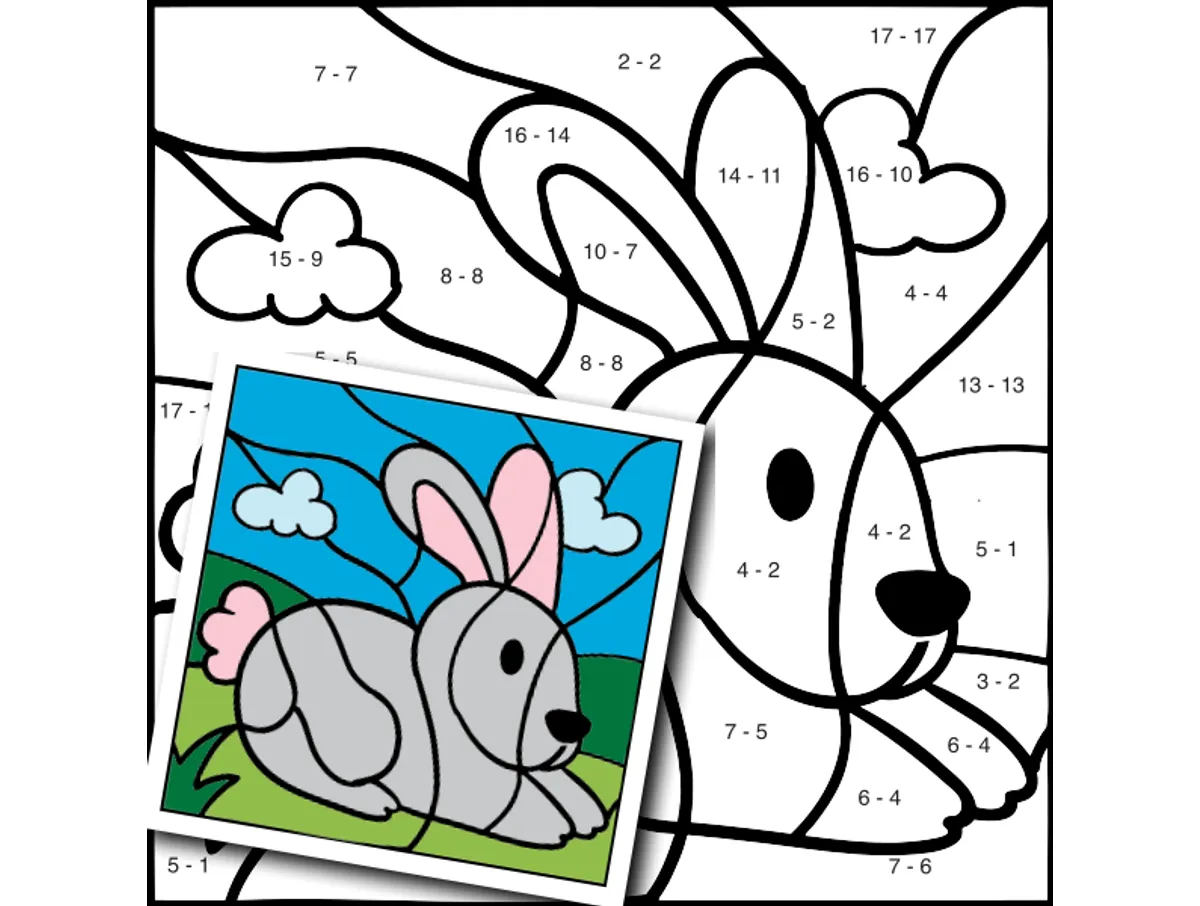 Worksheet preview: Subtraction within 20 Color by Number — Farm Animal Rabbit - Page 1 of 1