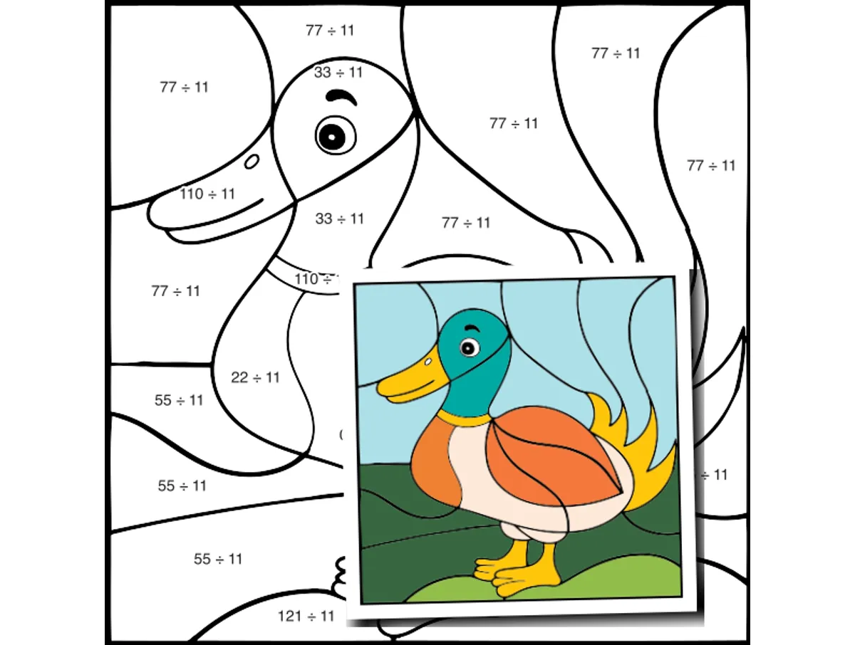 Worksheet preview: div by 11 Color by Number — Farm Animal Goose - Page 1 of 1