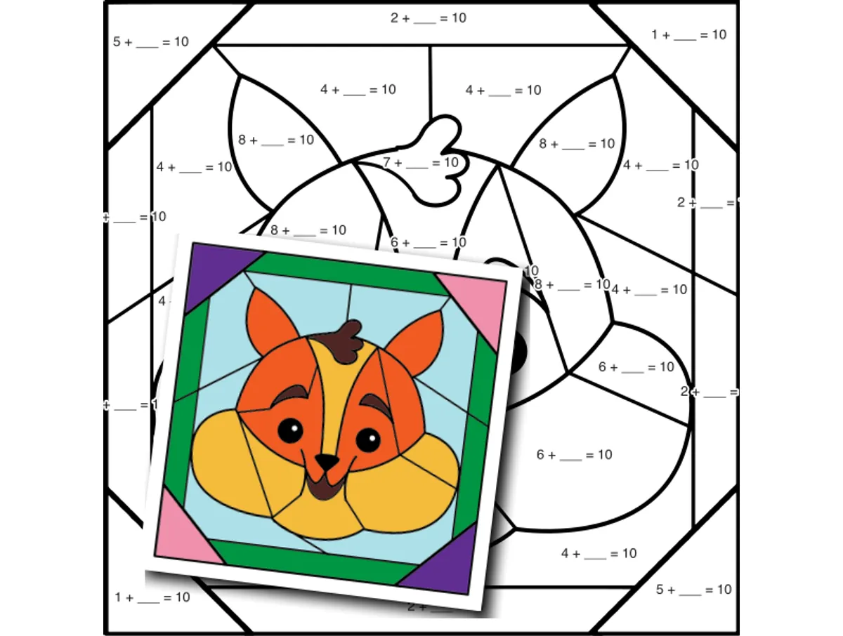Worksheet preview: Make 10 Color by Number — Animal face - Squirrel - Page 1 of 1
