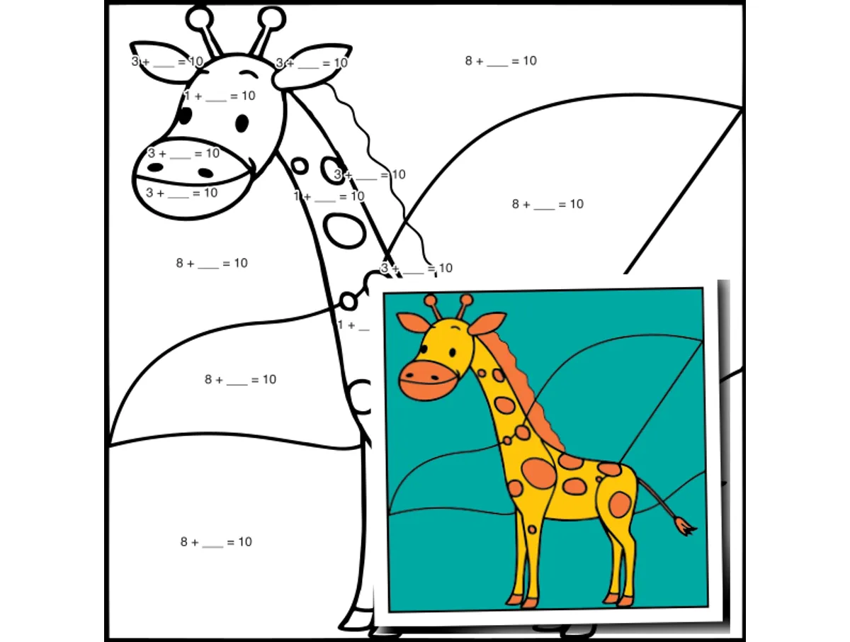 Worksheet preview: Make 10 Color by Number — Zoo Animal Giraffe - Page 1 of 1