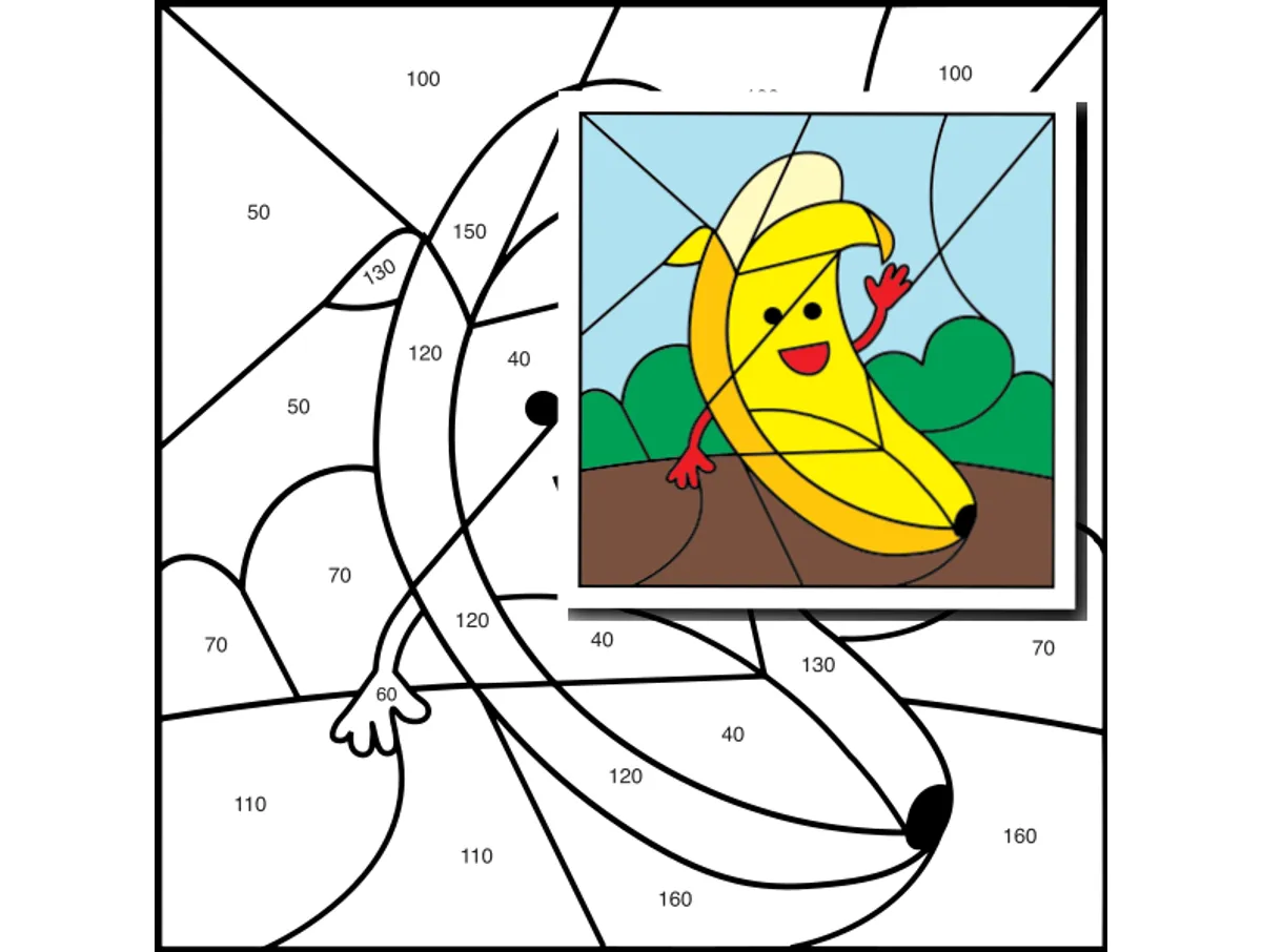 Worksheet preview: Add Tens Color by Number — Banana - Page 1 of 1