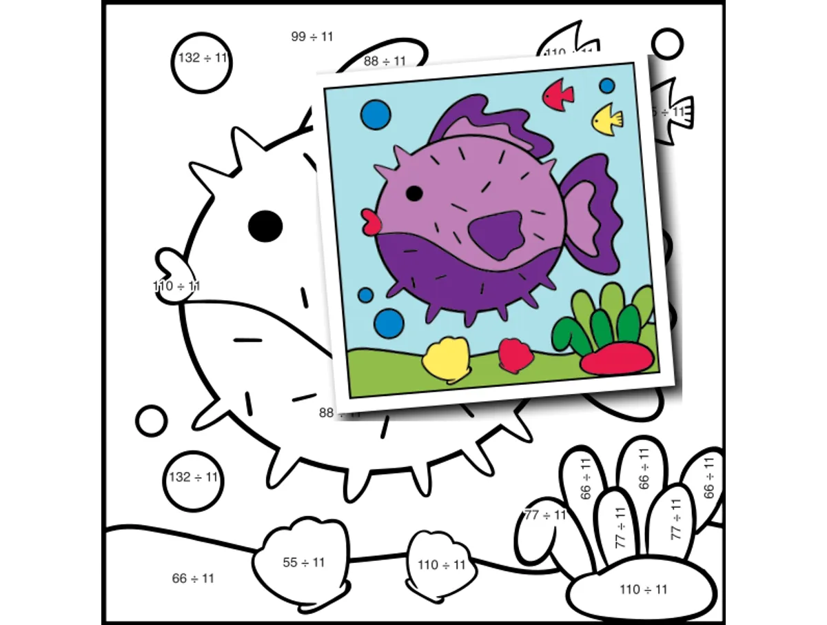 Worksheet preview: div by 11 Color by Number — fish 16 - Page 1 of 1