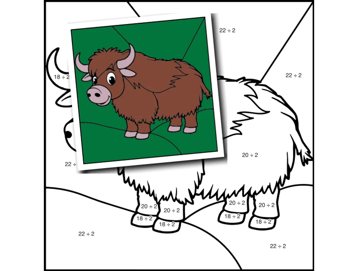 Worksheet preview: div by 2 Color by Number — Artic Animal Musk Ox - Page 1 of 1