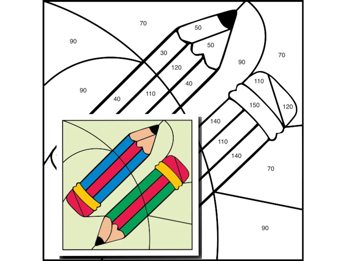 Worksheet preview: Add Tens Color by Number — pencils - Page 1 of 1