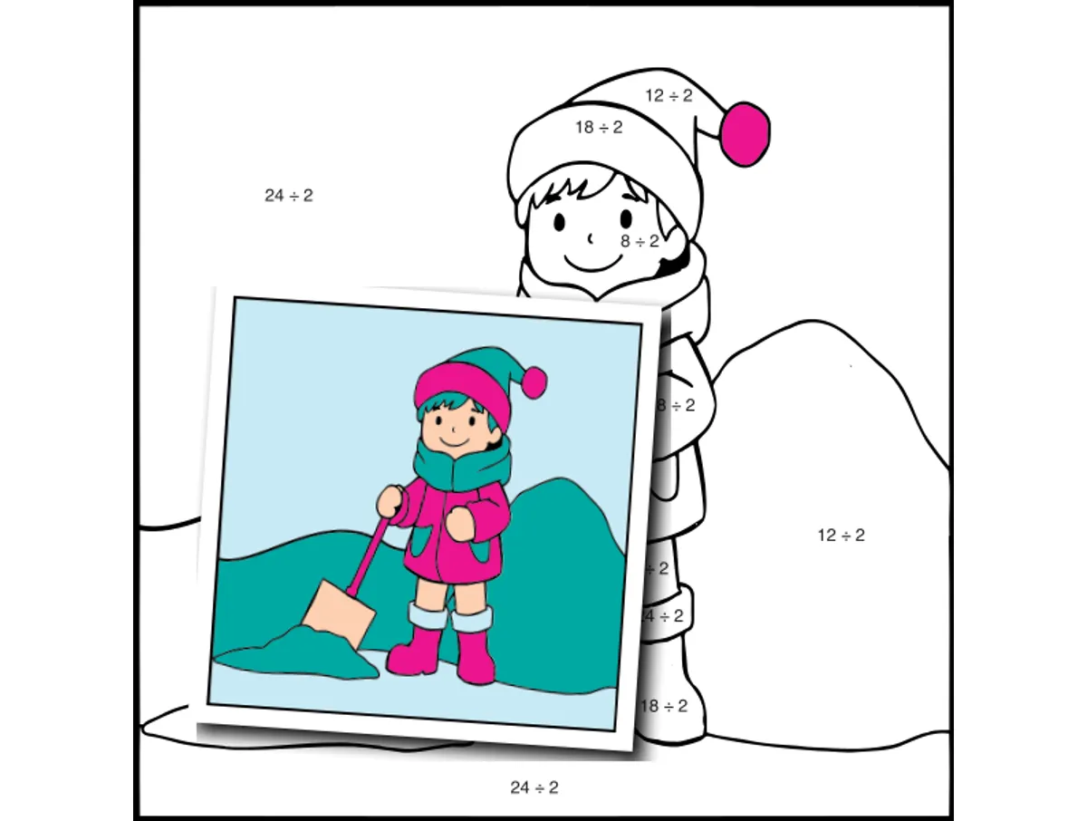 Worksheet preview: div by 2 Color by Number — Shoveling Snow - Page 1 of 1