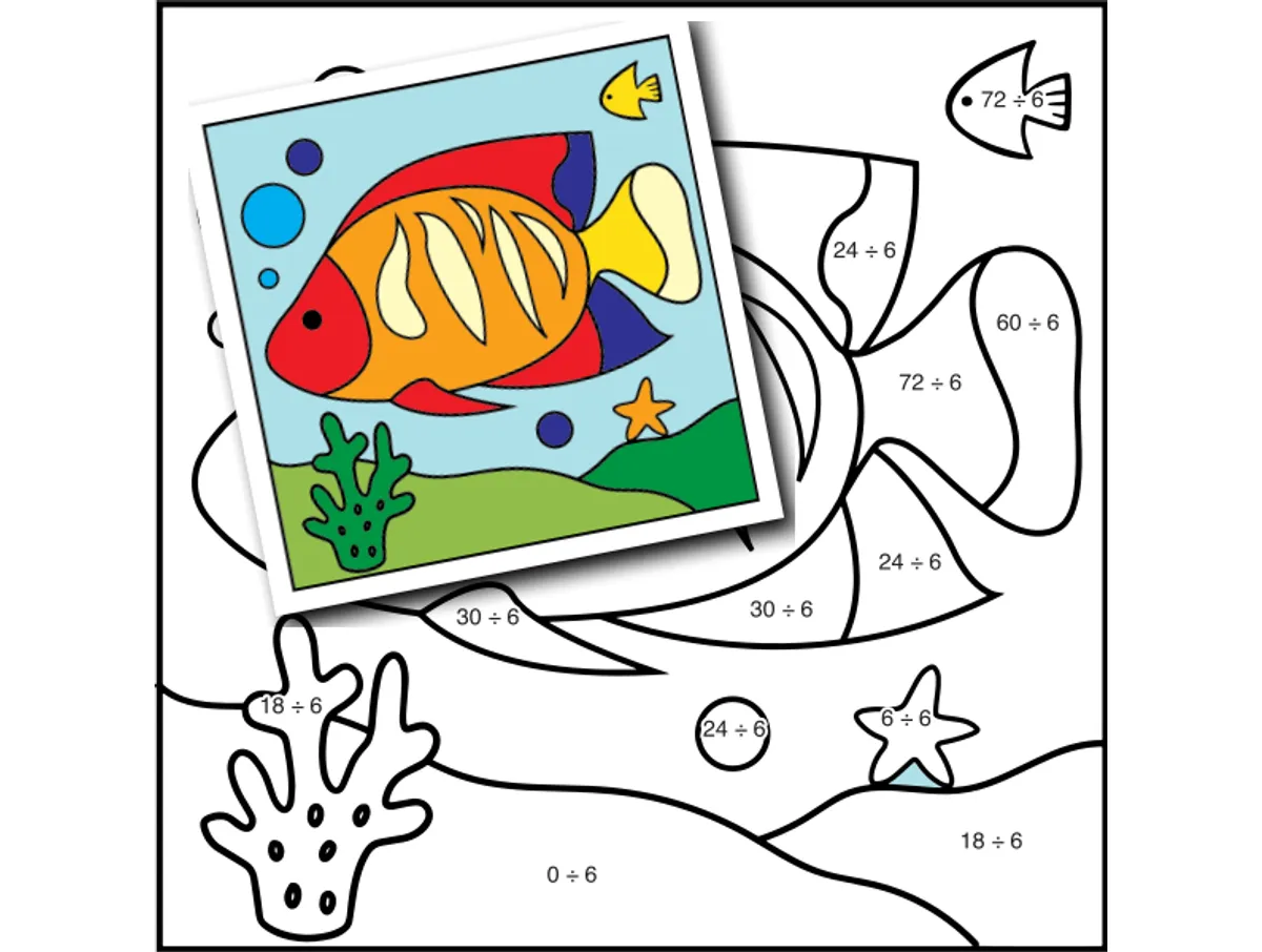 Worksheet preview: div by 6 Color by Number — fish 14 - Page 1 of 1