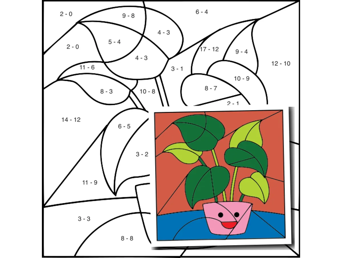 Worksheet preview: Subtraction within 20 Color by Number — plant 10 - Page 1 of 1