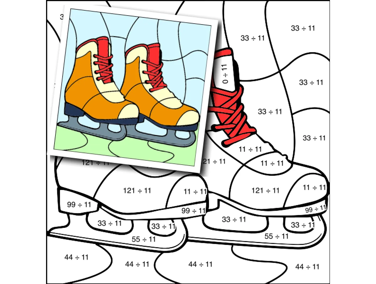 Worksheet preview: div by 11 Color by Number — A pair of ice skates - Page 1 of 1