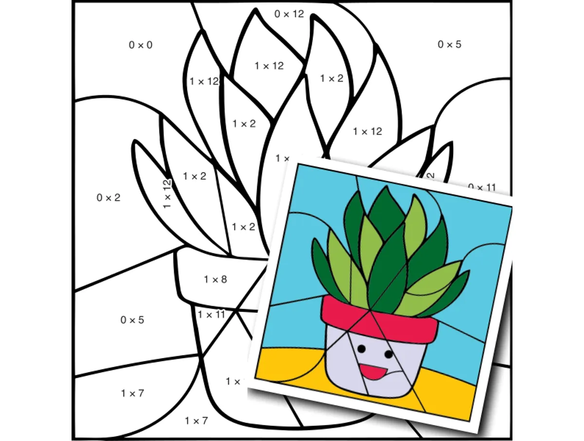 Worksheet preview: Multiply by 0 & 1 Color by Number — plant 6 - Page 1 of 1