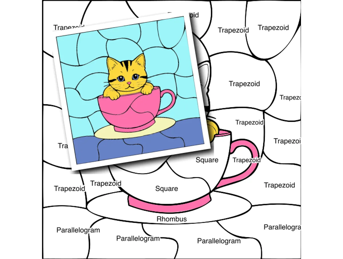 Worksheet preview: Classify Quadrilaterals Color by Number — Cat in a cup - Page 1 of 1