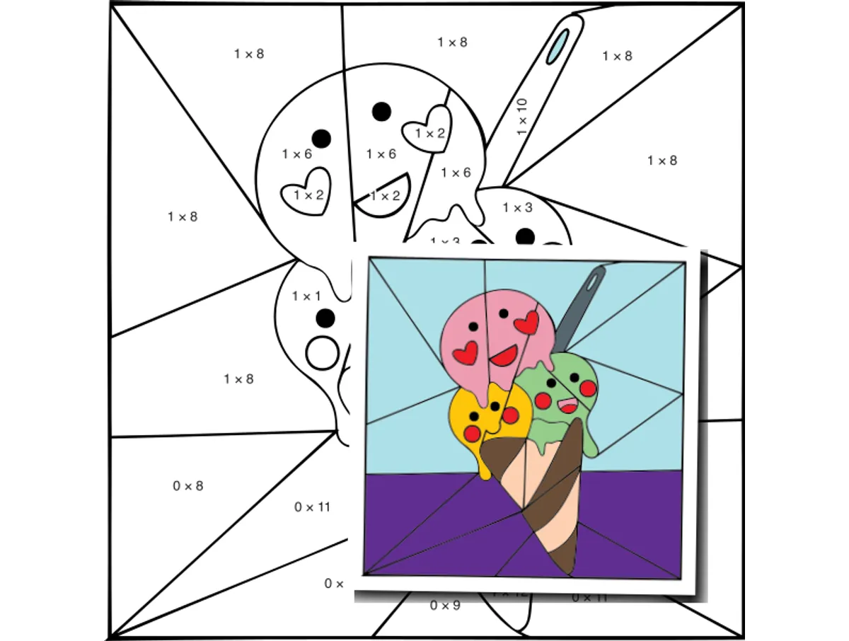 Worksheet preview: Multiply by 0 & 1 Color by Number — Grinning Gelato - Page 1 of 1