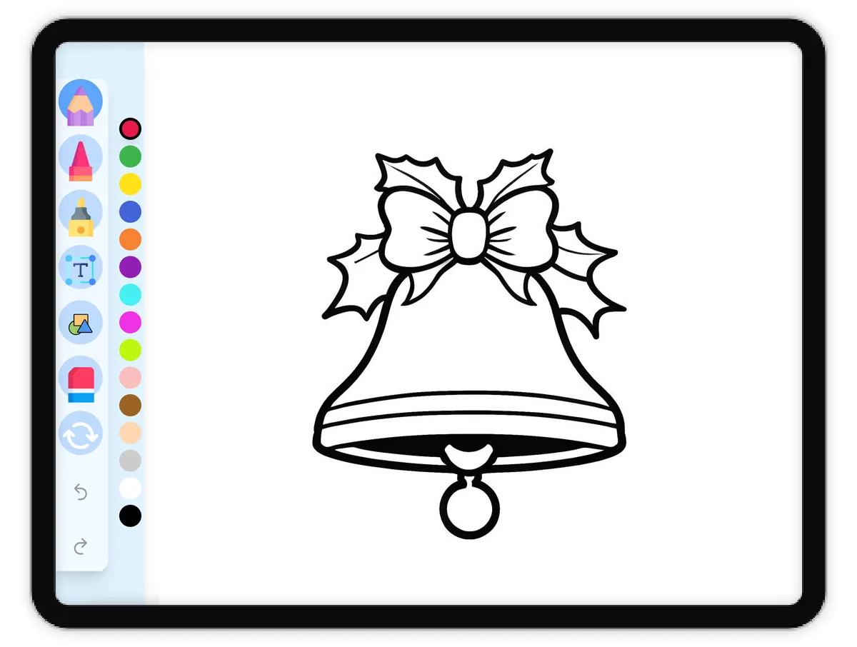 Interactive coloring page preview: Christmas bell - A fun educational coloring activity - Page 1