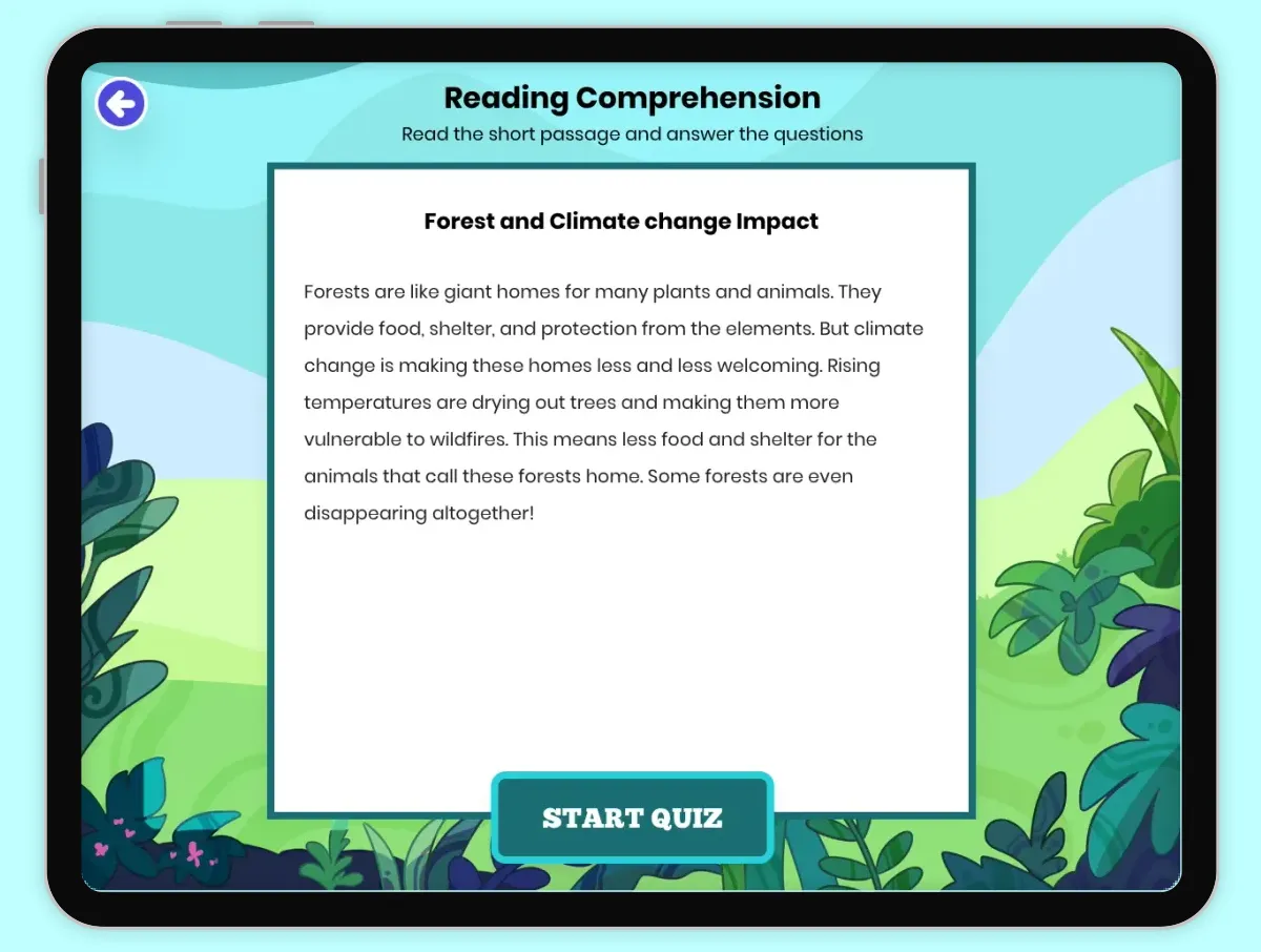 Interactive — Reading Comprehension preview: Forest and Weather and Climate Impact covering  standards - Page 1 of 1