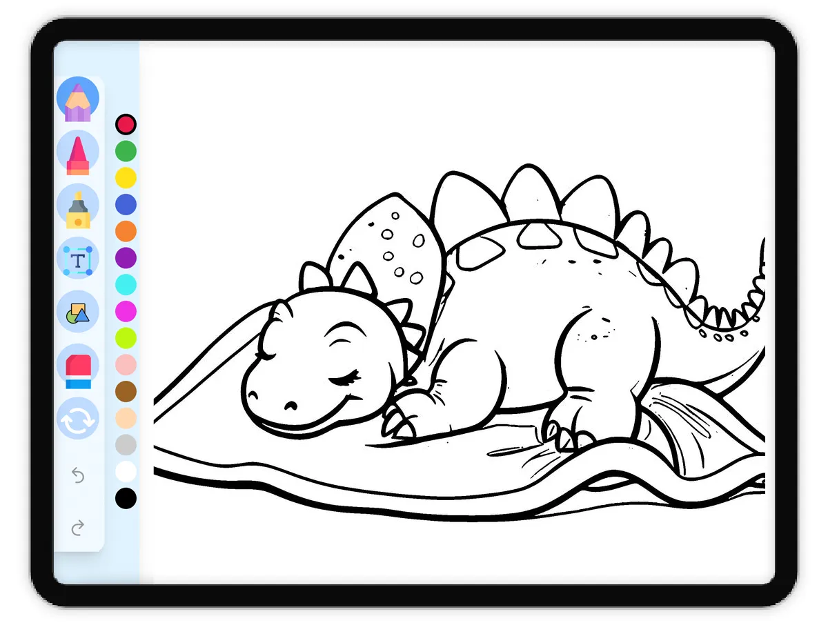 Interactive coloring page preview: Goodnight, Sleepy Dino - A fun educational coloring activity - Page 1