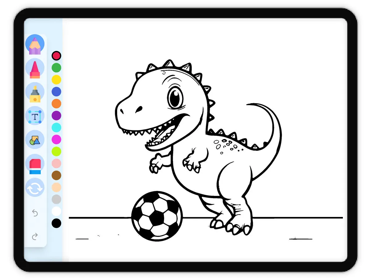 Interactive coloring page preview: Dino's Playing Soccer - A fun educational coloring activity - Page 1