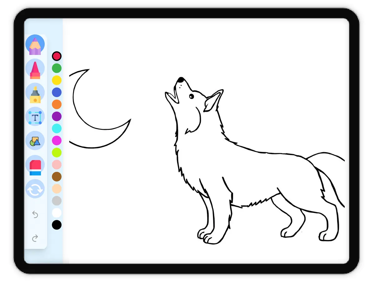 Interactive coloring page preview: Husky Howling at Moon - A fun educational coloring activity - Page 1
