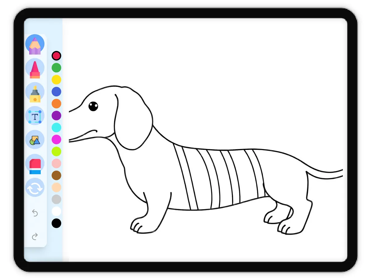 Interactive coloring page preview: Dachshund in Yarn - A fun educational coloring activity - Page 1